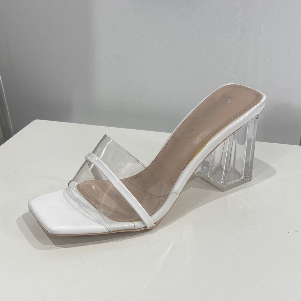 Clear and White Heeled Sandals
